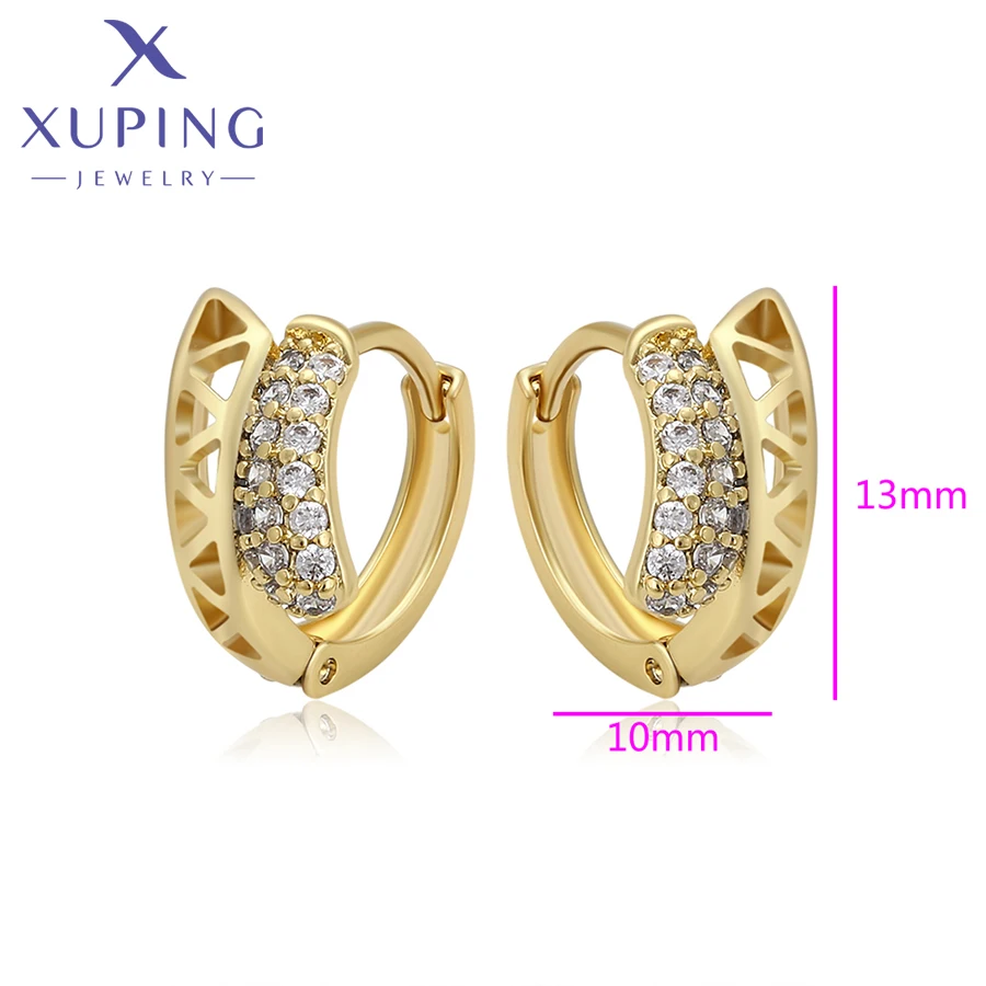 Xuping Jewelry New Arrival Copper Simple Style with Stone Light Gold Color Hoop Earrings for Women Girl Party Gift X000795007