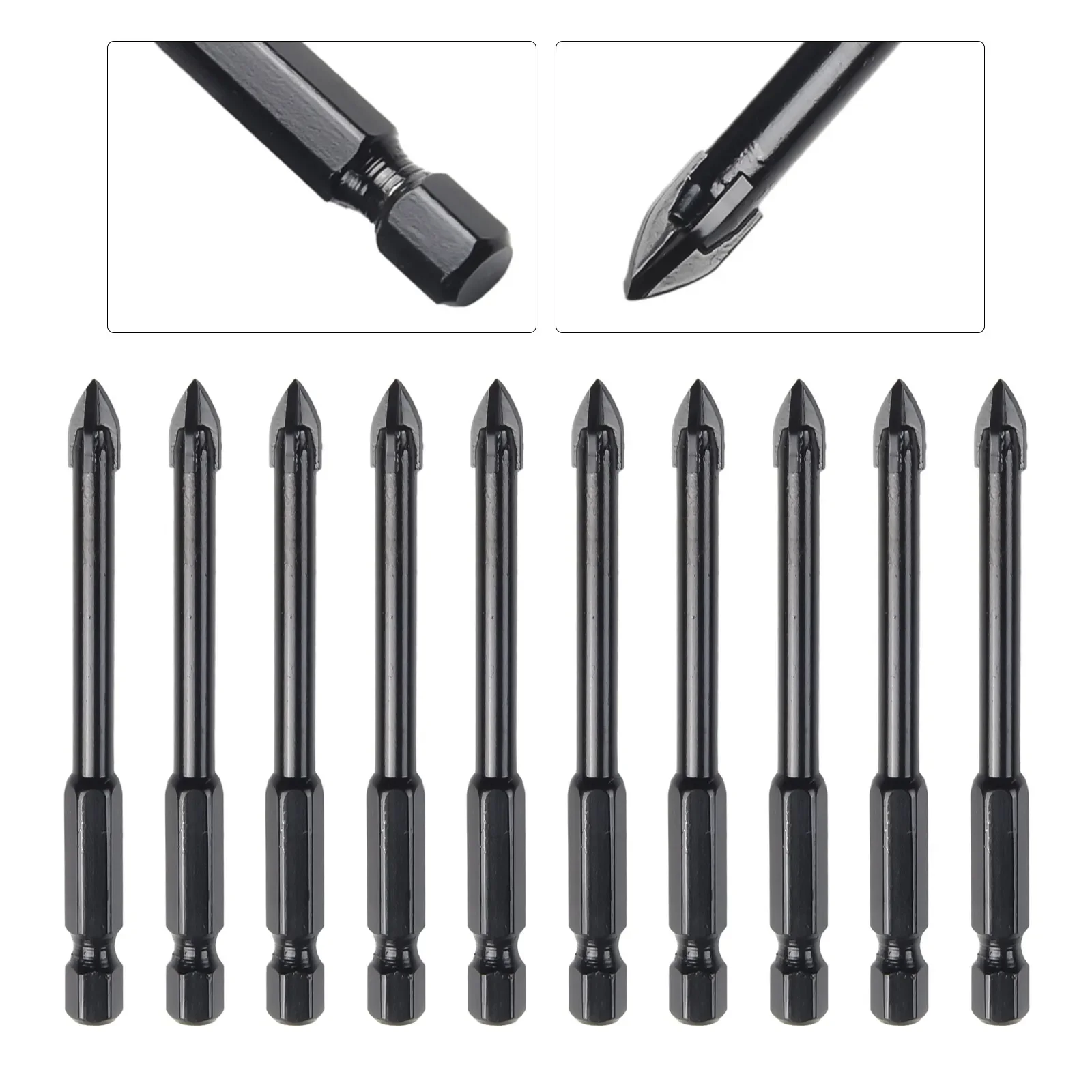 

Сломанные края, твердость сверла, профессиональные биты из сплава YG6X, сверло для стекла, 10 шт., черный шестигранный инструмент для сверления