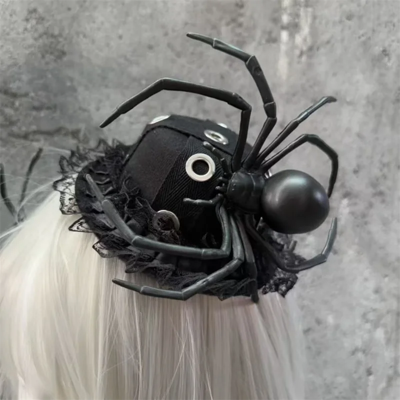 Gótico aranha chapéu superior bruxa cosplay hairpin traje headwear clipe jirai kei laço cocar bonito menina acessório festa adereços