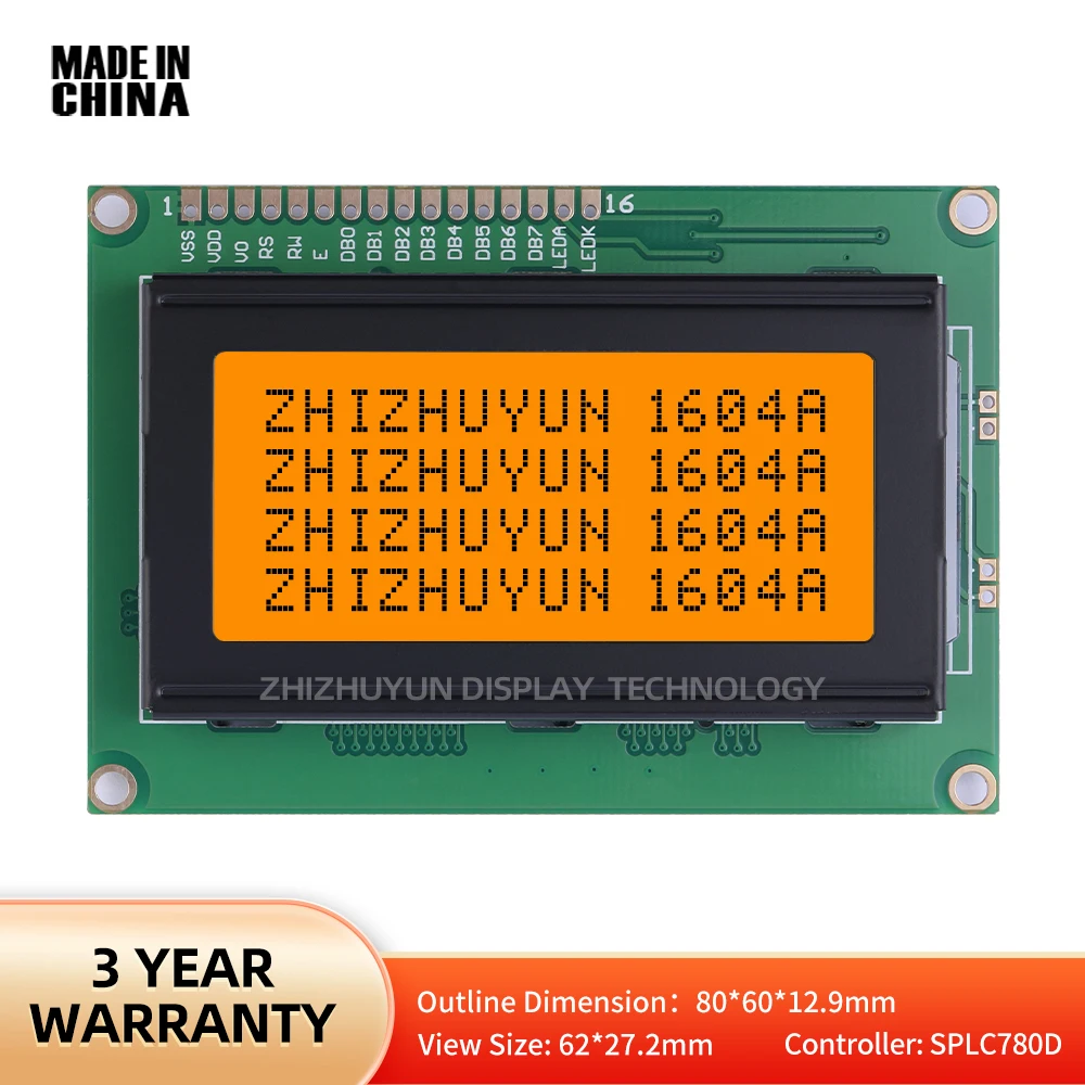 LCD1604A Character Screen Orange Light Black Characters Controller SPLC780D Amber Multilingual LCD Module