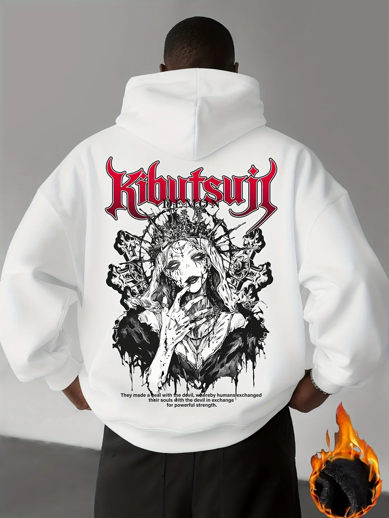 Subculture street-style men's loose hooded shirt - Gothic devil girl artistic graphic print - Dark and mysterious hooded shirt