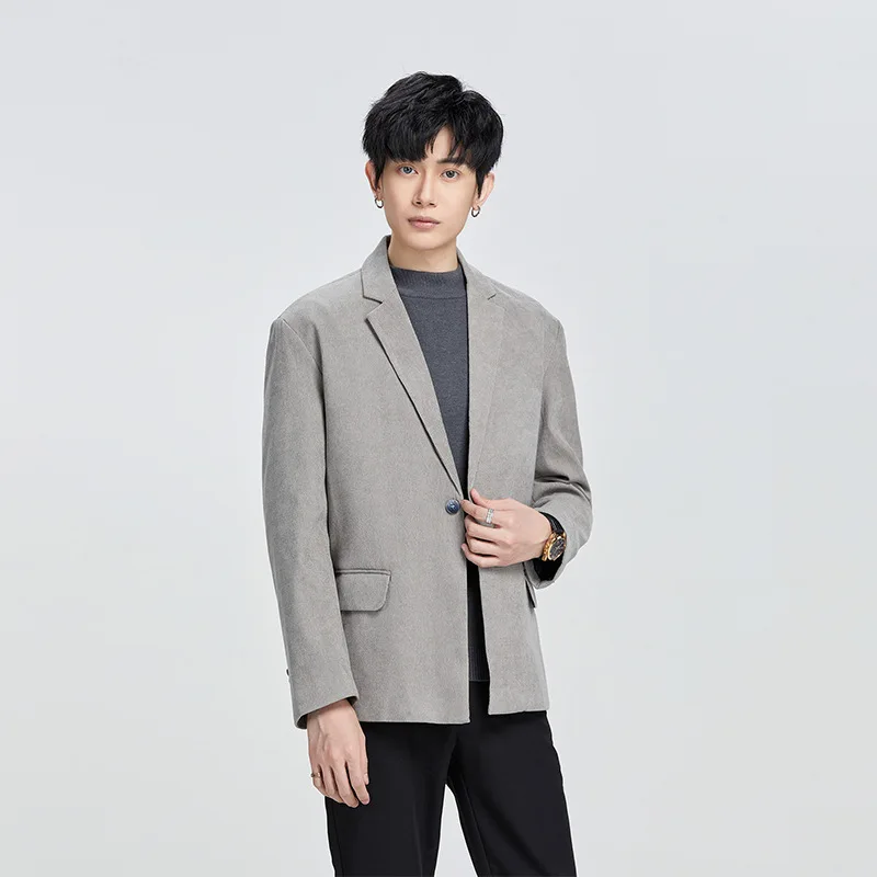 

Men Grey Black Casual Office Wear Corduroy Suit Jacket Spring Button Suit Blazer Plus Size Boys Casual Suit Coat Streetwear Xxxl