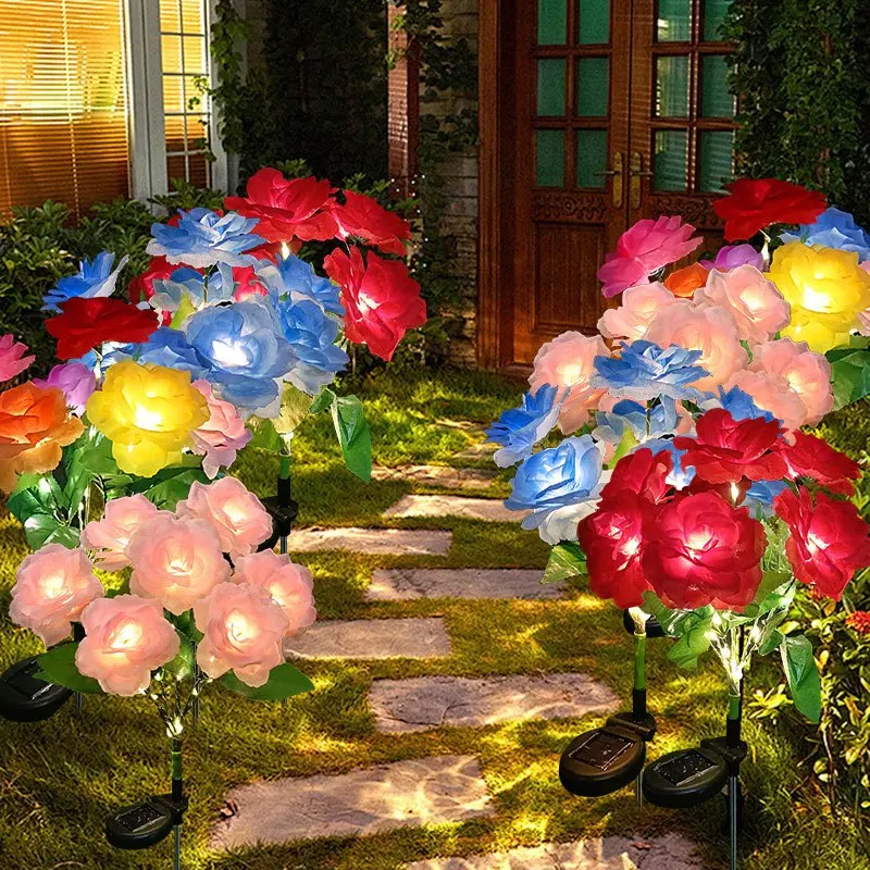 

Solar Rose Flower Lawn Lamp Garden Lights Christmas Decoration 5 Heads Solar Lights for Yard Patio Decoration Outdoor Decorative