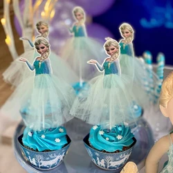 5/10pcs Disney Princess Cake Decoration Frozen Cake Cupcake Toppers Cake Flag Baby Shower Happy Birthday Supplies Party Decor