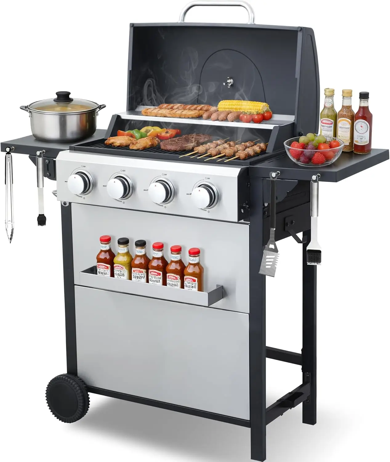 

4-Burner Propane Grill – 40K BTU, Porcelain Grates, Even Heat, Easy Clean for Patio BBQ