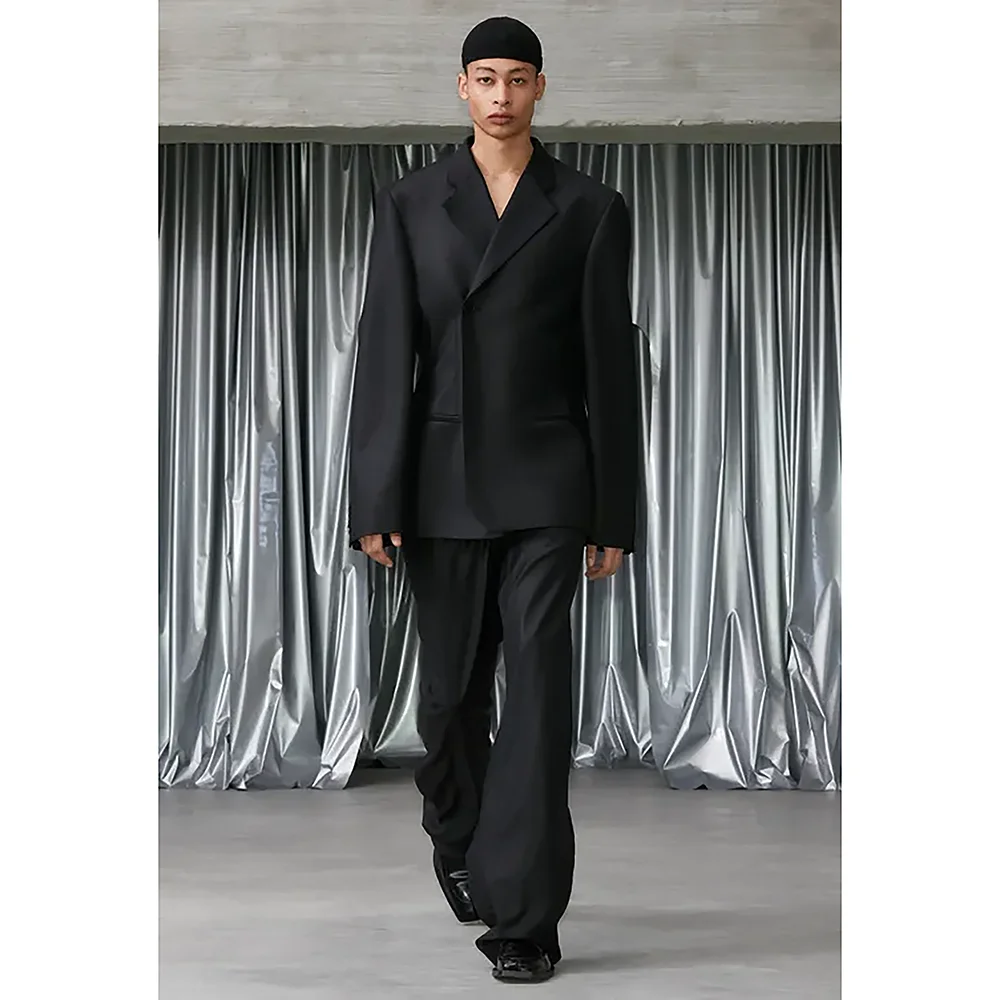 Fashion Show Loose Single Button Men Suits 2 Piece High Street Casual Graduation Wear Stage Wedding Set
