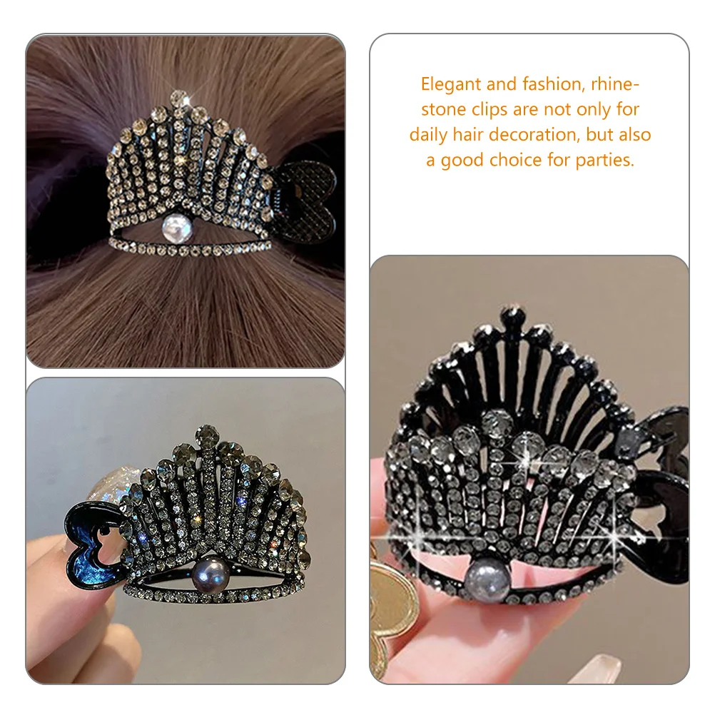 

2pcs Crown Hairpin Elegant Rhinestone Clips for Women Ponytail Hair Accessories Claw Thin Thick Hair Card Barrettes