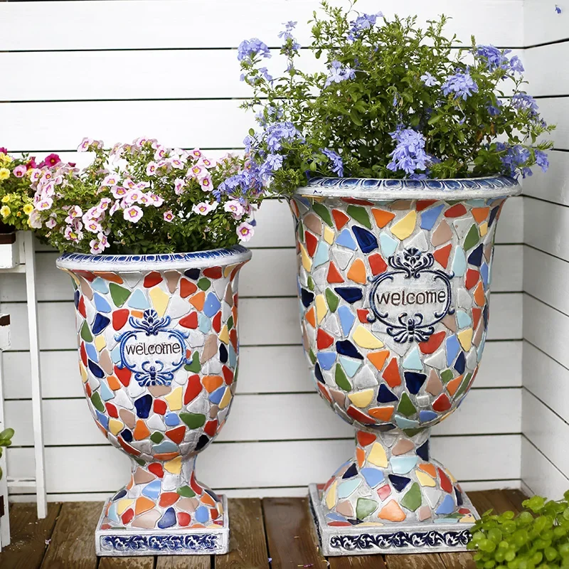 garden balcony arrangement decorative flower pot European style big goblet imitation ceramic creative 2023 new model