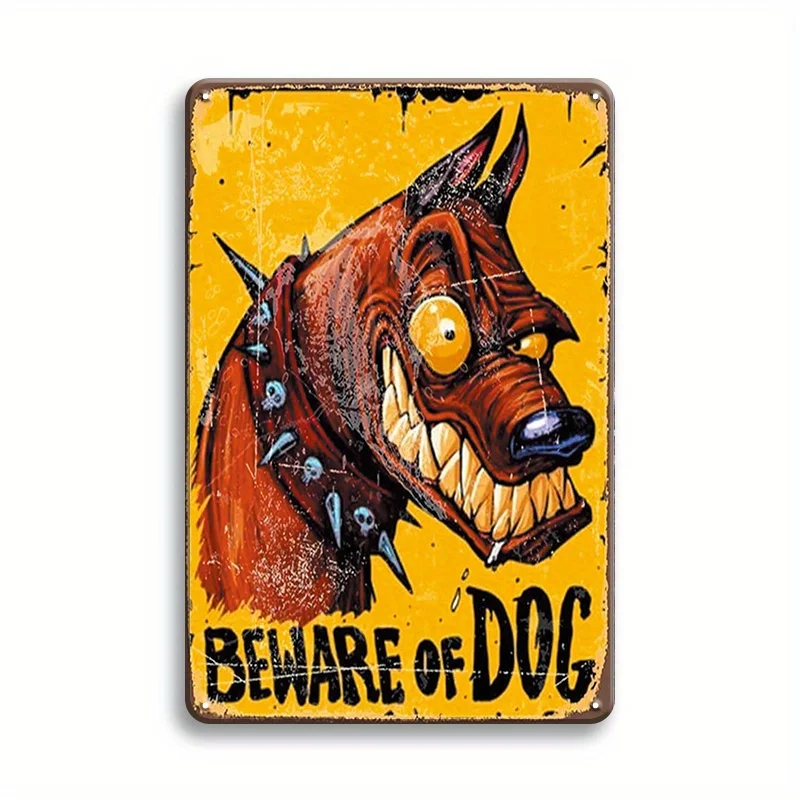 1pc Heavy-Duty Vintage Beware of Dog Warning Sign - Spiky Red Dog Head, Rustproof  Metal Security Decoration with,