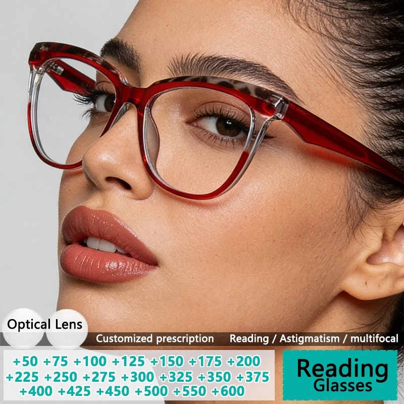 Trendige Damen-Lesebrille, Blaulichtfilter-Brille, Leopardenmuster, Presbyopie-Brille, Anpassbare Optische Dioptrien