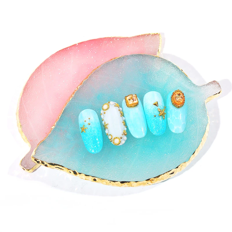 DIY Manicure Accessories Tools Resin Nail Art Painting Gel Palette Golden Edge Polish Agate Mix Stir Crystal Gem Plate 16 Colors