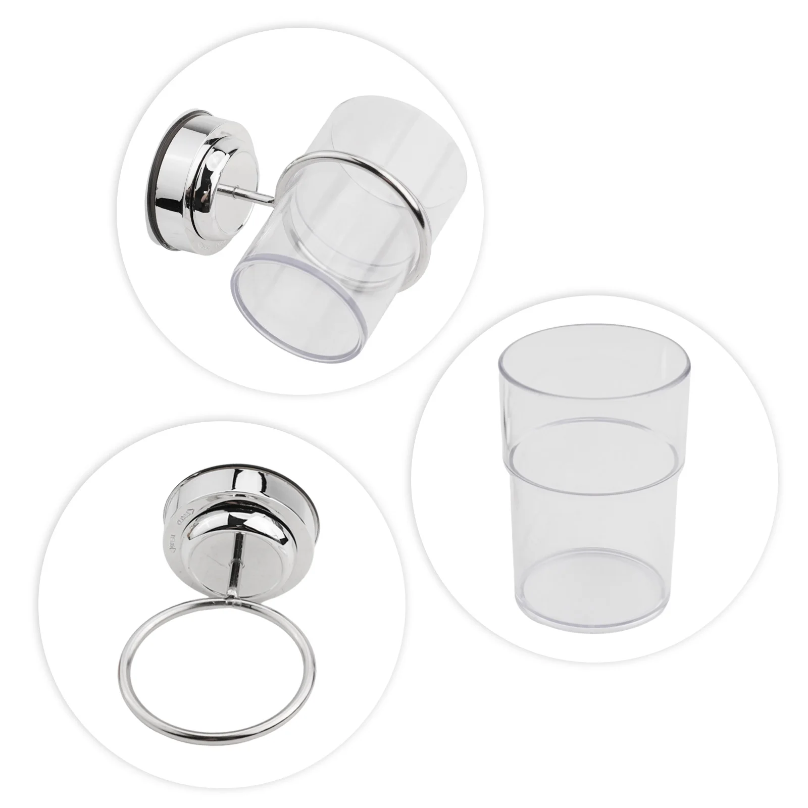 Toothbrush Tumbler Organizer with Suction Cup Mount Stainless Steel Body and Clear Plastic Cup for Clutter Control