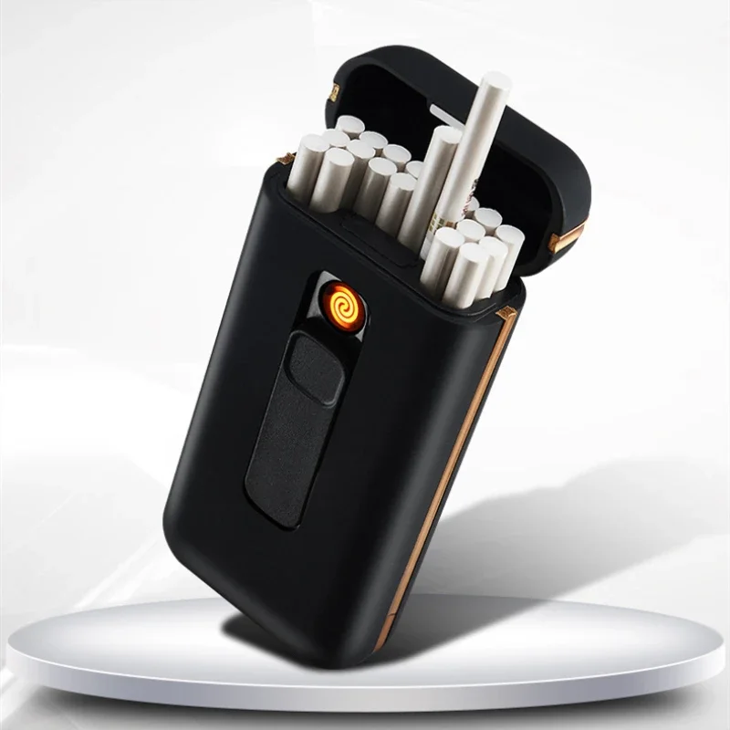 20Pcs Capacity Cigarette Case Box With USB Plasma Lighter Waterproof Slim Smoke Cigarette Holder Rechargeable Lighter Men Gadget