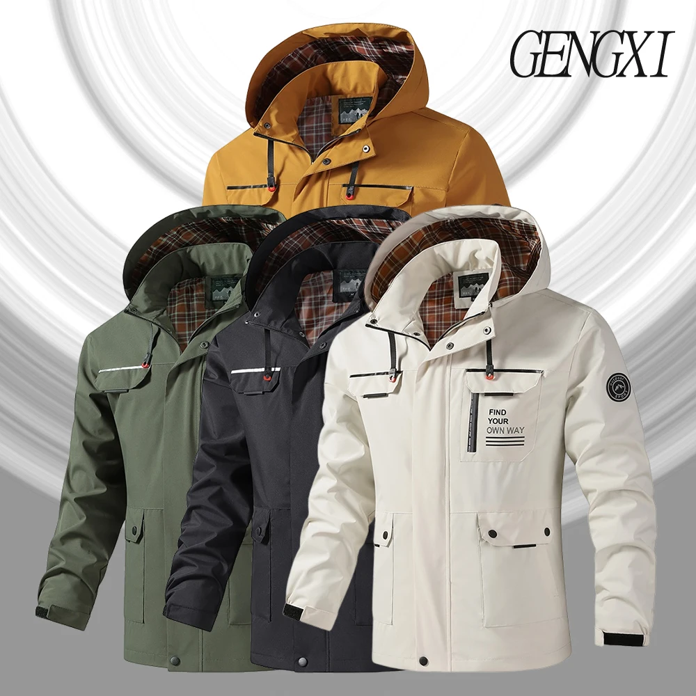 

Stylish Men's Windproof Waterproof Softshell Hooded Jacket New Design with Detachable Hood for Warmth Outdoor Sportswear for Men