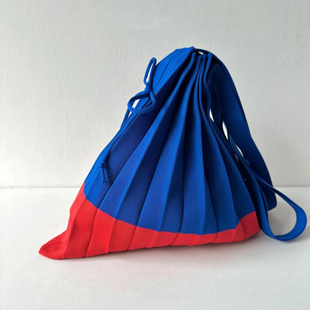 

Handbag Knit Folding Shopping Bag Shoulder Pouch Eco-Friendly Foldable Eco Bag Large Capacity Contrast Color Pleated Bag Outdoor