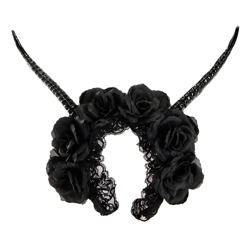 

Halloween Demon Horn Headband Evil Antelope Horns Hair Hoop Cosplay Costume Floral Witch Headpiece Gothic Accessories