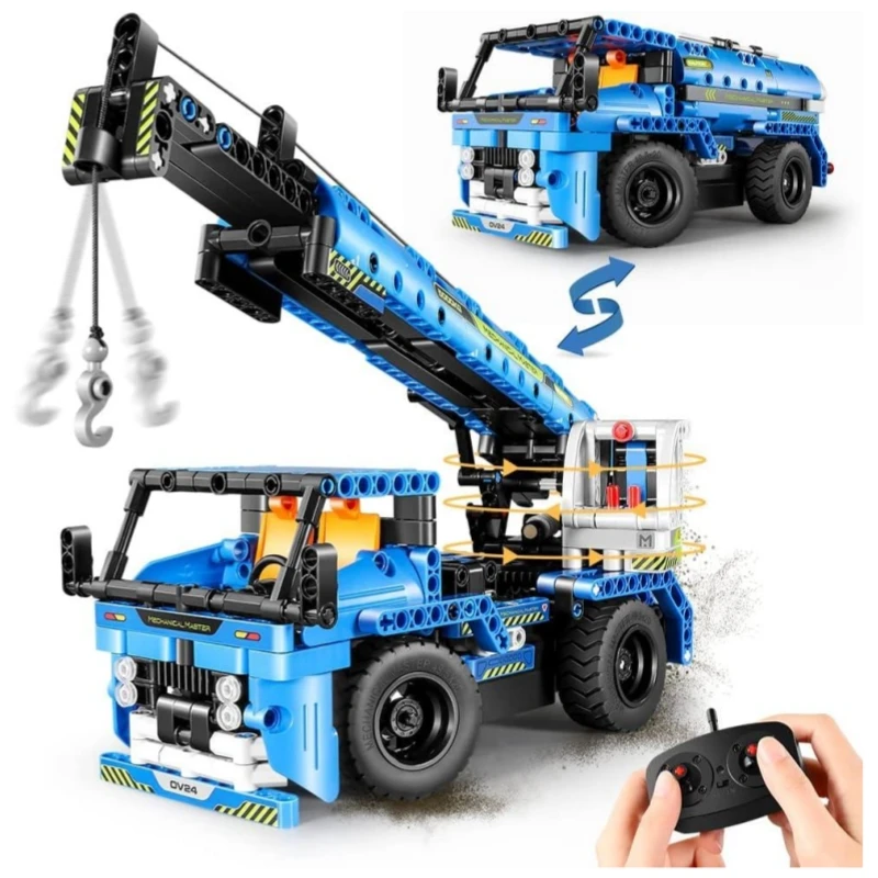 Vatos 2 in 1 RC Crane Truck Building Blocks 401pc Technic Remote Control Construction Car Toy Vehicle for Kids Boys Gift