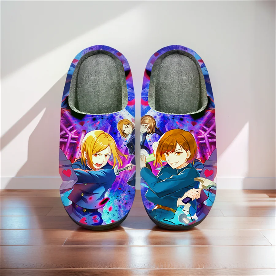 

Anime Cartoon Home Slippers Jujutsu Kaisen Kugisaki Nobara Winter Warm Slippers For Man Woman Boy Girl Unisex Halloween Gift