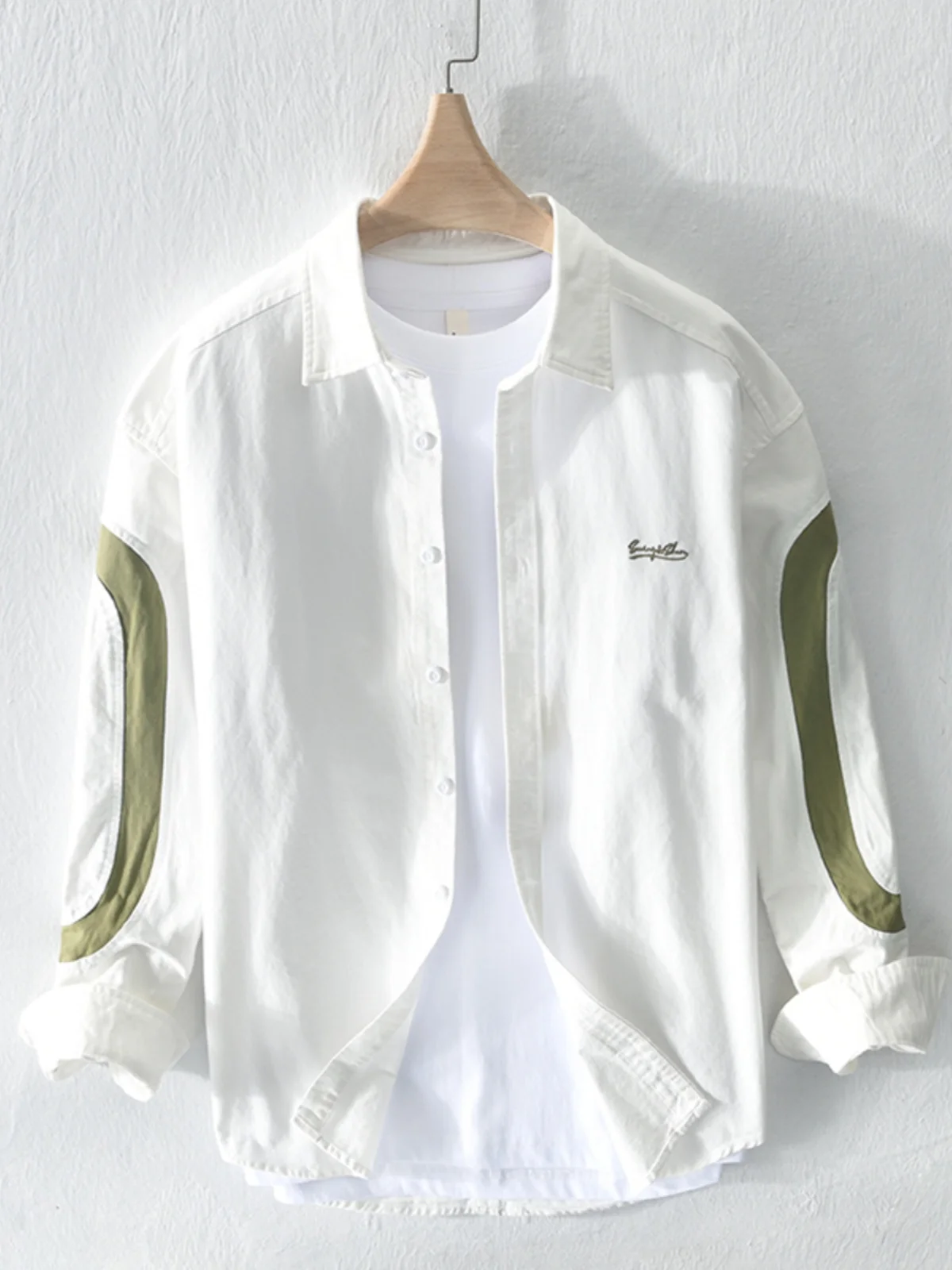 

Casual Embroidered Long Sve Men's irt Spring Autumn Workwear Jaet Polyester Fiber Faion Commuting ex Adult