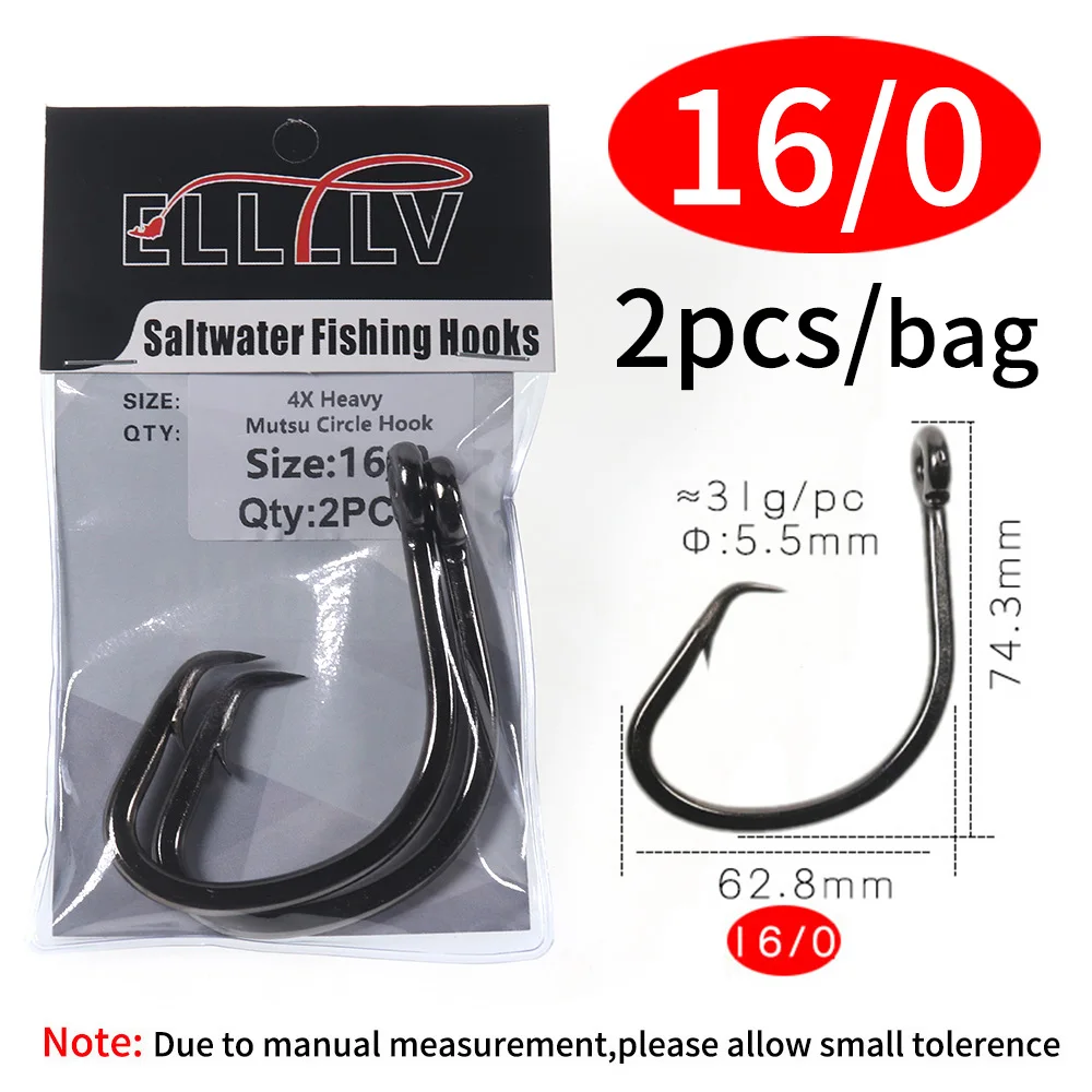 Elllv 4X Zware Mutsu Cirkel Super Sterke Zoutwater Boot Vissen Trolling Haak Offset 5/0 - 16/0 voor Grouper Snapper Tonijn Haai