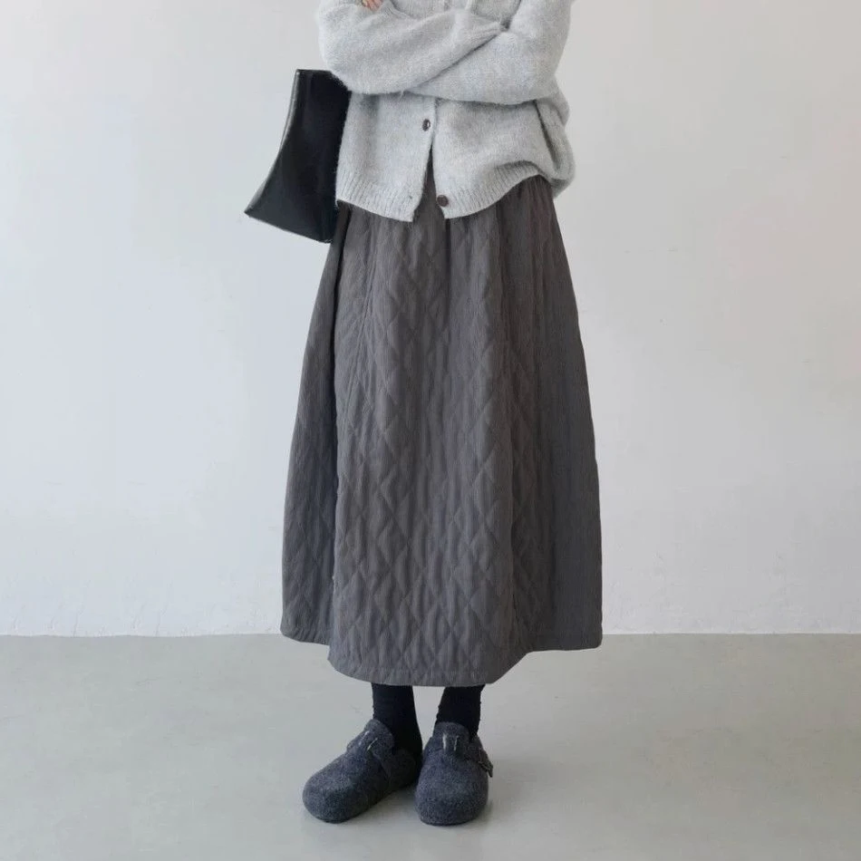 تنورة قطنية قصيرة فنية كلاسيكية للنساء للخريف والشتاء بخصر مطاطي، تنورة طويلة برعم كلمة #4