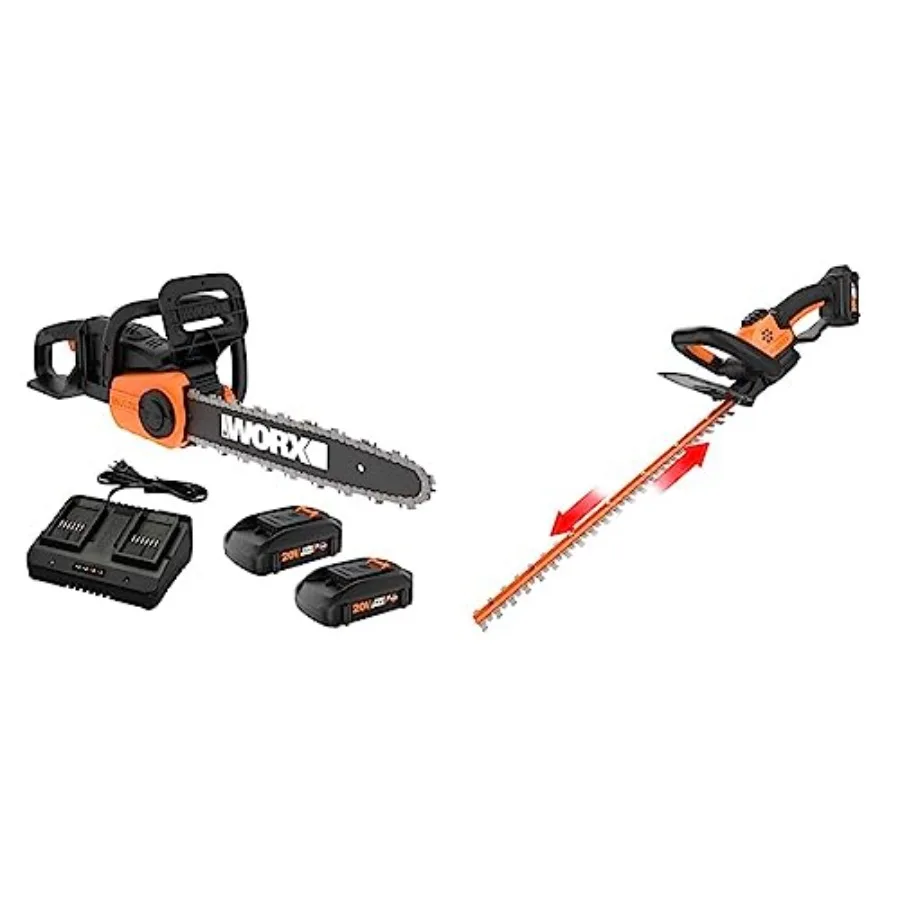 

Аккумуляторная цепная пила 40В 14 дюймов Power Share с автоматической регулировкой натяжения - в комплекте батареи и зарядное устройство WG384, а также WG261 20В Power Share 2