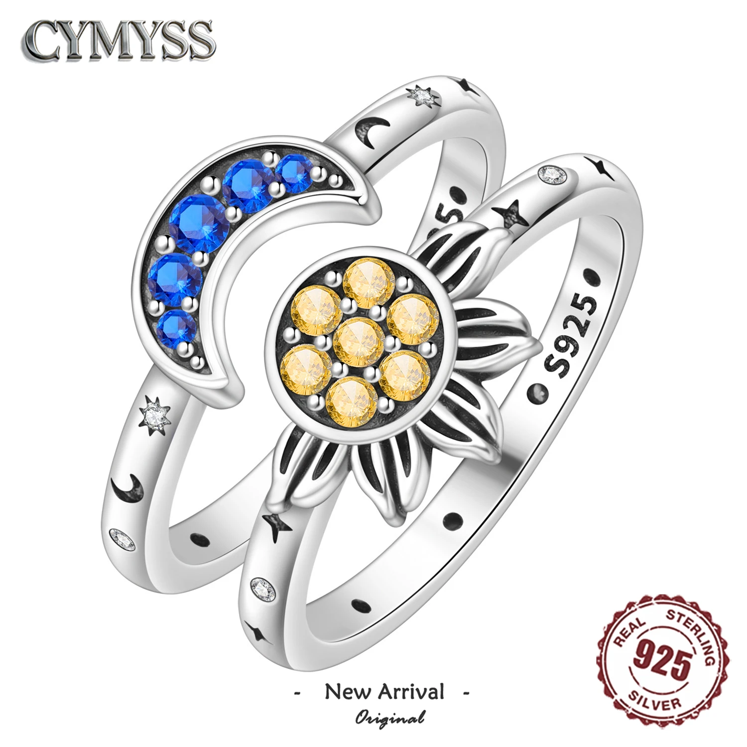 Original 925er Sterlingsilber, schlichter Zirkon, schillerndes Galaxie-Ring-Set für Damen, geschlossene Größe, Mundringe, edler Schmuck, Party-Geschenke