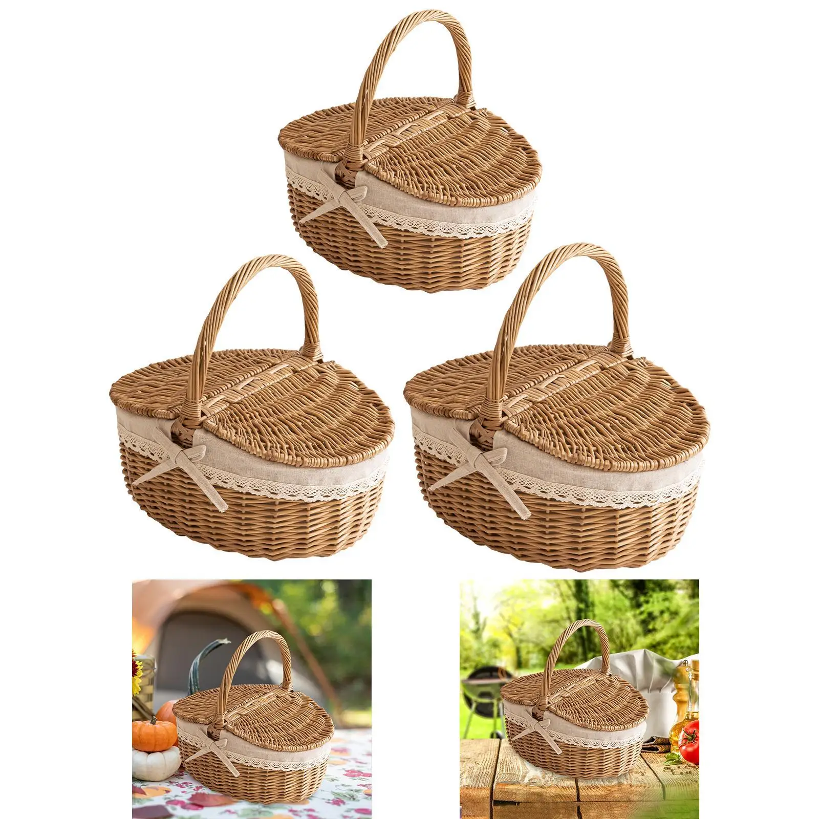 Wicker Picnic Basket Gift Basket Empty Outdoor Camping with Handle Halloween Wicker Basket