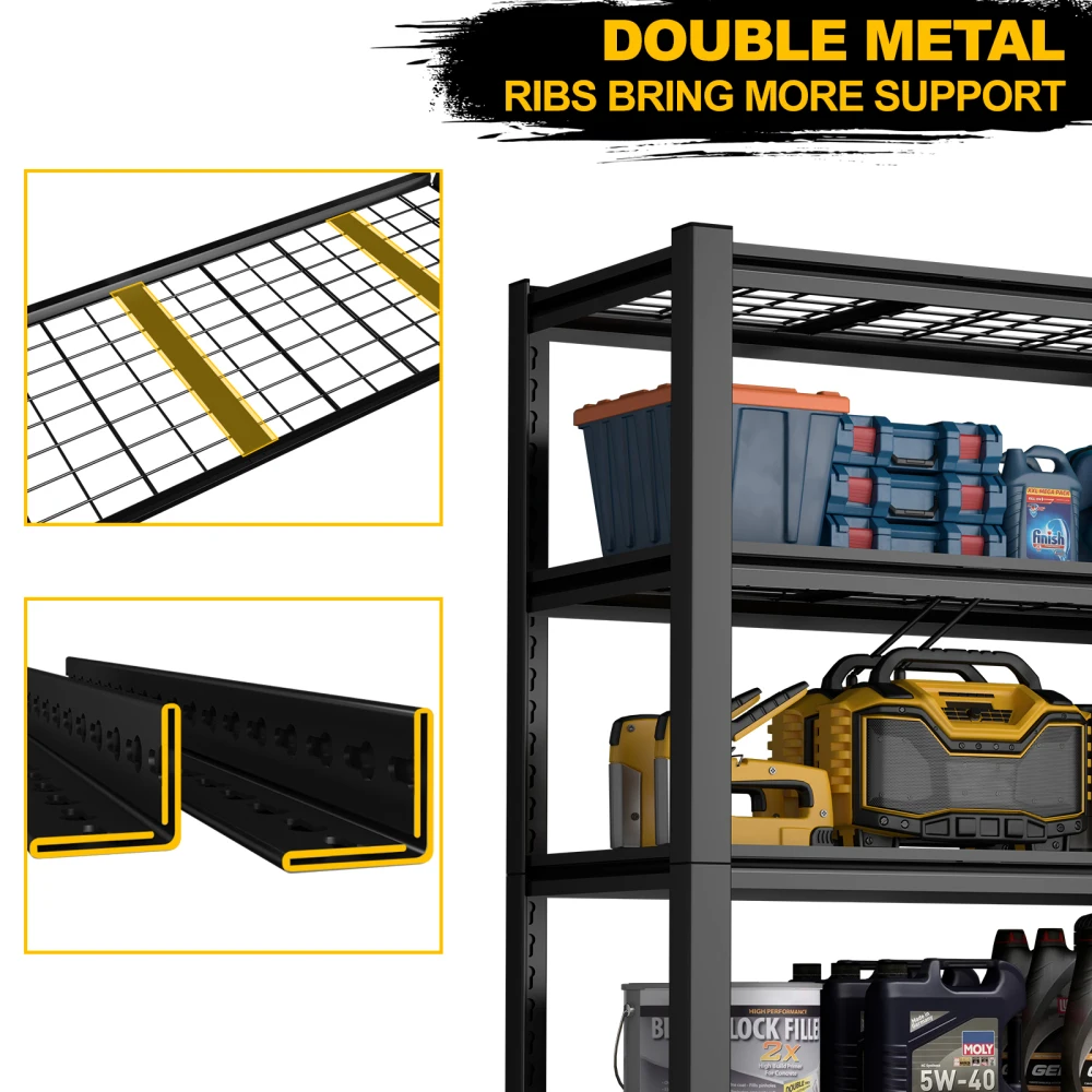 59 Inches Metal Garage Storage Rack, Heavy-Duty Steel Moisture-Proof And Waterproof 5-Layer Adjustable Storage Shelving Unit.