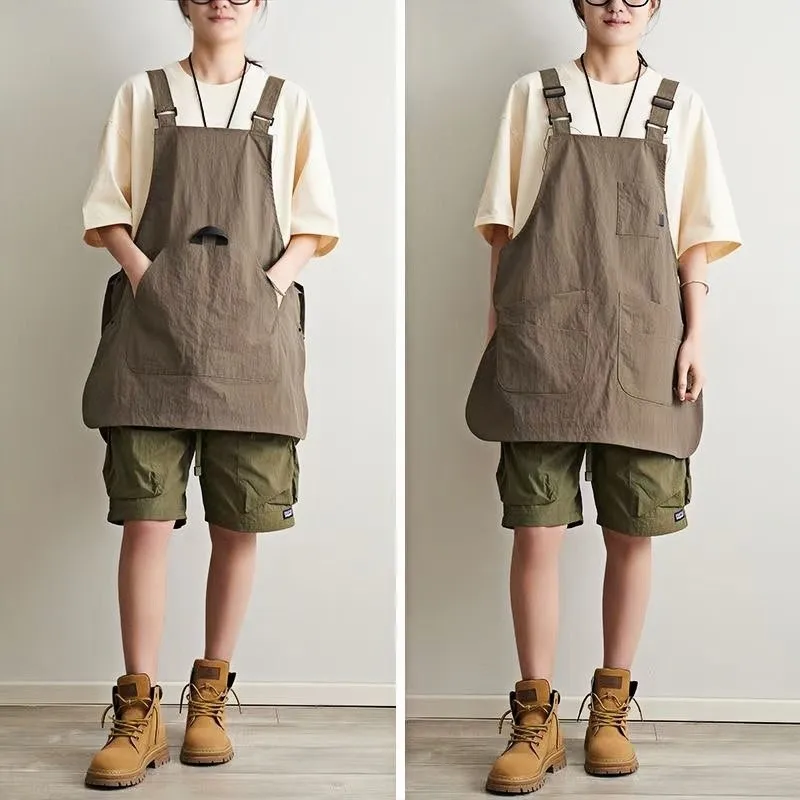 Anti-Dirty Oil Long Vest Waterproof Kitchen Apron With Pockets Women's Painting Cooking Working Pinafore Nail Salon Beauty Apron