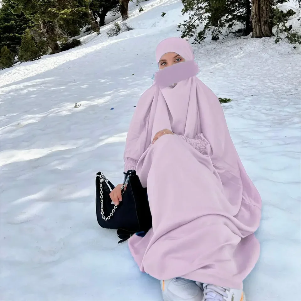 

Ramadan Muslim Robe One Piece Cinch Sleeve Long Dress Prayer Hijab Dress Jilbab Women Hooded Abaya Niqab Islam Dubai Plain Robe