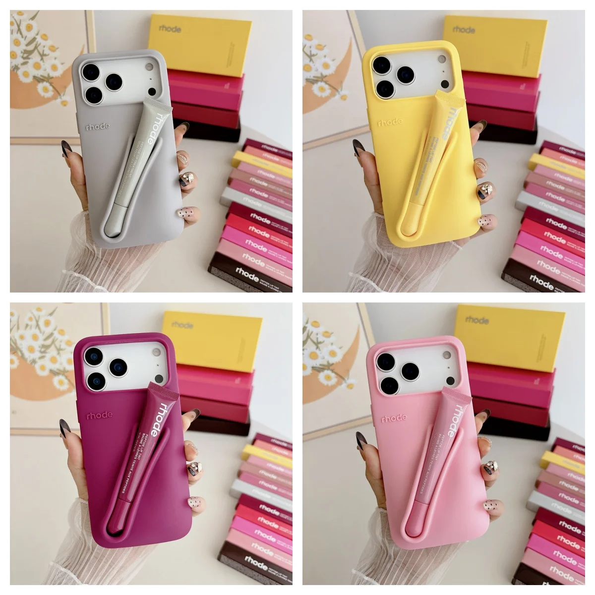 

Brand Case For iPhone 17 16 15 14 13 12 11 Pro Max Plus 17 Air Lip Gloss Holder Silicone Soft Bumper Lip Glaze Lipstick Cover