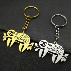 My Spirit Animal Sleep Sloth Keychain For Women Men Stainless Steel Gold Silver Color Lovely Cute Branch Keyring Jewelry Gifts