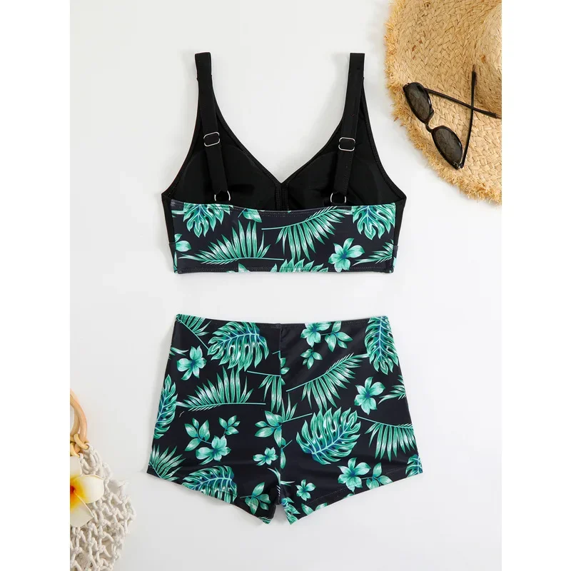 Bikinis con estampado negro y verde para mujer, trajes de baño sexys, traje de baño femenino, conjunto de Bikini deportivo de cintura alta, traje de baño, ropa de playa, Bikini