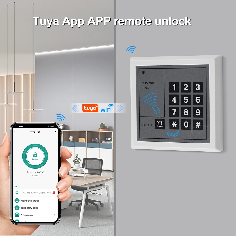 Tuya WiFi Access Control Keypad 125KHz Standalone Access Controller Card Reader WG26 Smart APP Door Opener Keyless Password Lock