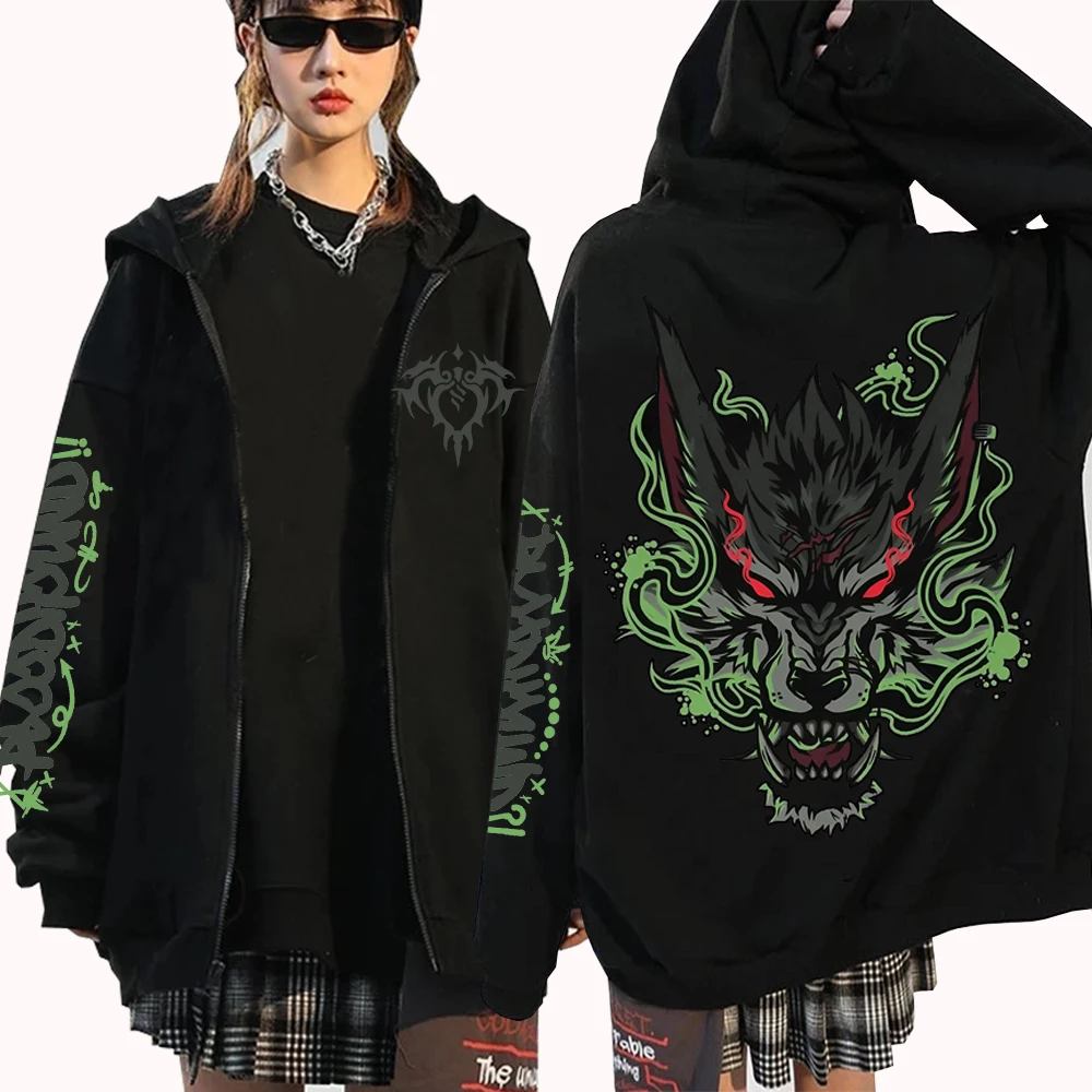 سترة بغطاء للرأس برسومات Arcane Jinx بسحاب Harajuku Hip Hop بلوفر علوي هدية أنيمي