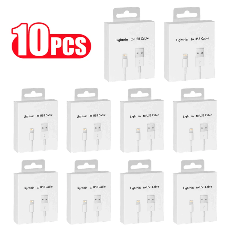 10 PCS USB Cable for iPhone 8 7 6 14 Plus X XR XS Max 11 12 13 Pro SE Fast Charging Cord USB Data Charger Cable With Retail Box