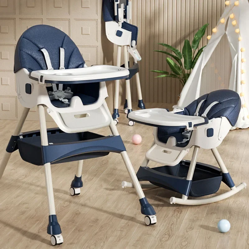 Portable High Feeding Chair Multifunctional Foldable Baby Dining Table and Chair Rocking Chair with Wheels Children Dining Chair