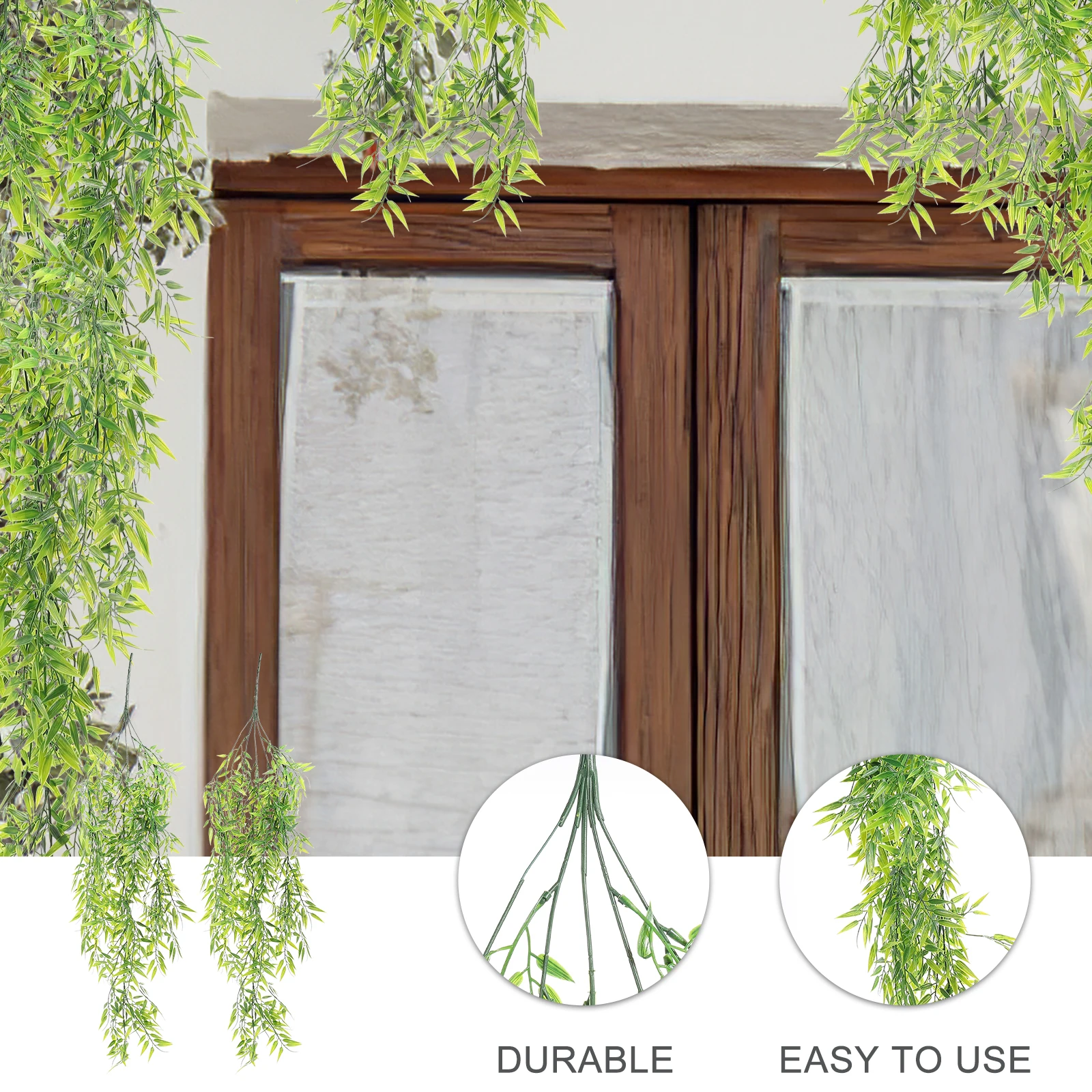 

2Pcs Artificial Bamboo Leaf Plants Outdoor Decor Hanging Rattan Vine Home Balcony Office Plastic Garden Supplies