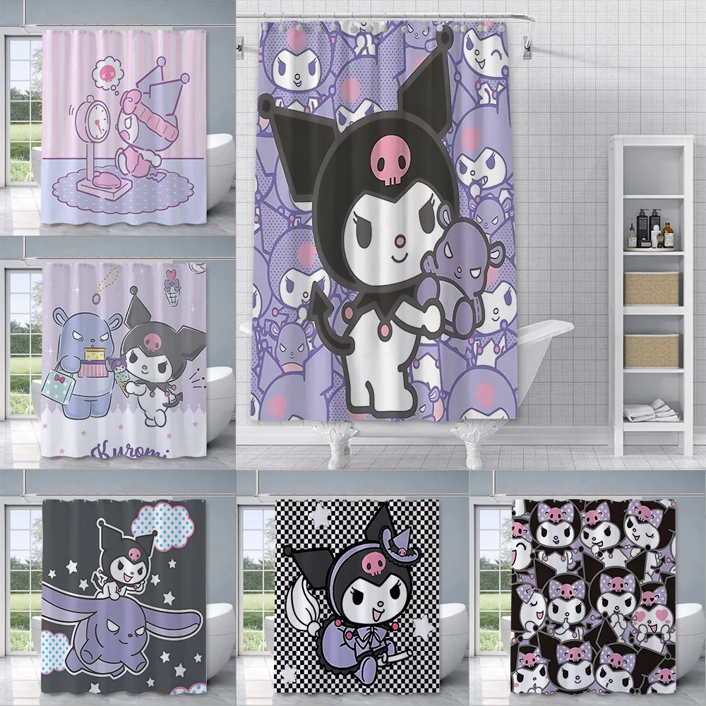 Cute Kuromi Shower Curtain Waterproof Polyester Fabric Paint Colorful Bath Curtains Home Bathroom Decor Curtain With Hook