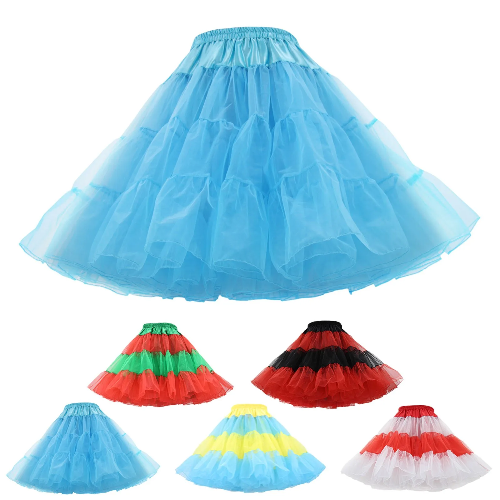 Solid Short Tulle Skirt Crinoline Underskirt Rockabilly Wedding Petticoat Woman Adult Tutu Half Slips Accessorie