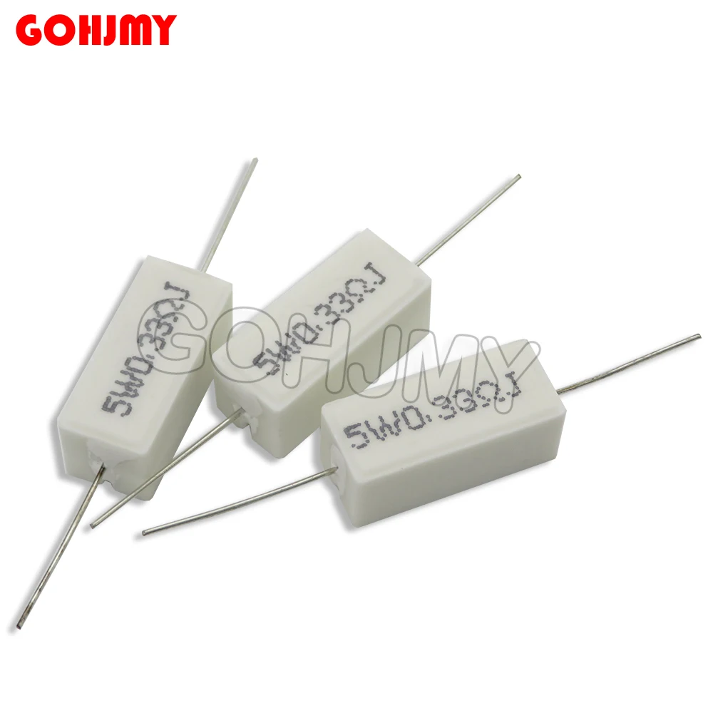 Resistencia de cemento 10 piezas 5W 0,1 ~ 10k ohm 0.33R 1R 10R 100R 0,22 0,33 1 10 100 1K 10K ohm