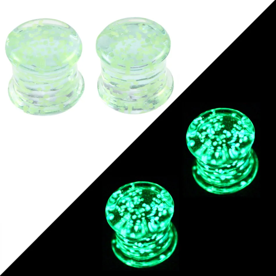 2pcs Glass Glow in Dark Ear Plugs and Tunnels Green Ear Gauge Expander Glass Ear Stretching Piercings Sexy Body Piercing Jewelry