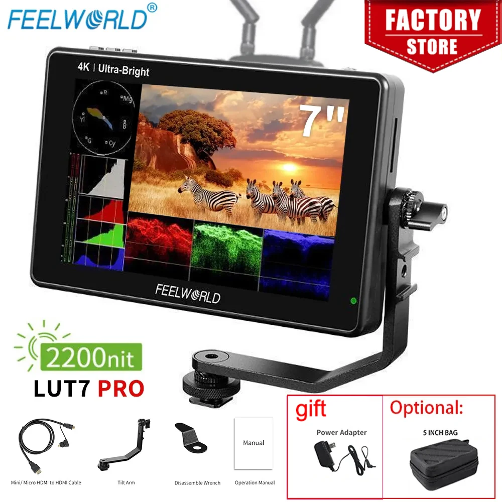 

FEELWORLD LUT7 PRO 7 Inch Portable DSLR Video Camera Field Monitor 4k 3D LUT Touch Screen Studio On-camera External Monitors