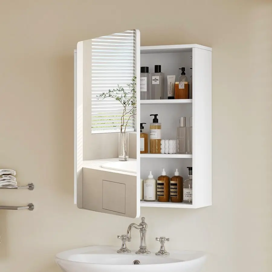 

Medicine Cabinet Mirror with 2 Adjustable Shelves, Bathroom Mirror with Storage, Recessed or Wall Mount Bathroom Cabinet, White