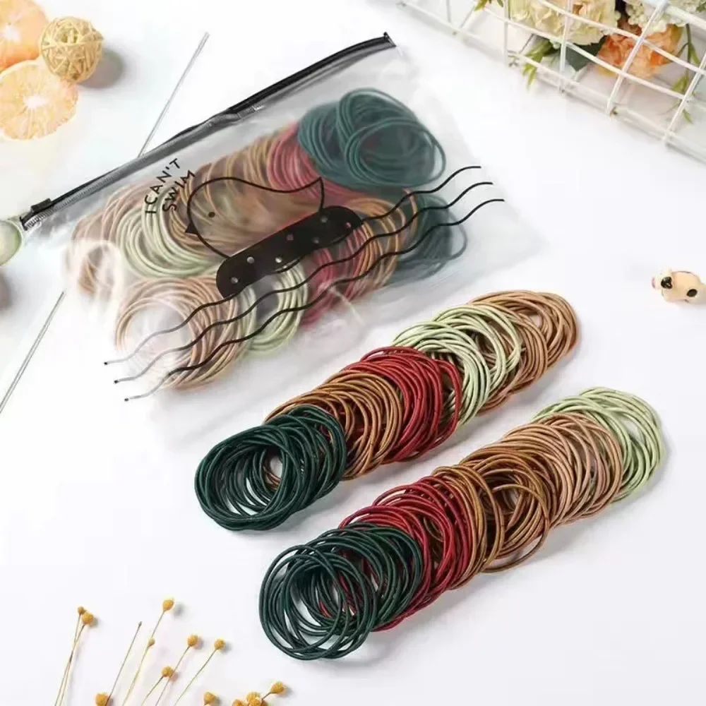 100pcs/kantong 5CM Aksesoris Rambut Wanita Karet Gelang Scrunchies Ikat Rambut Elastis Ikat Kepala Anak Perempuan Pengikat Kuncir Rambut Karet untuk Rambut