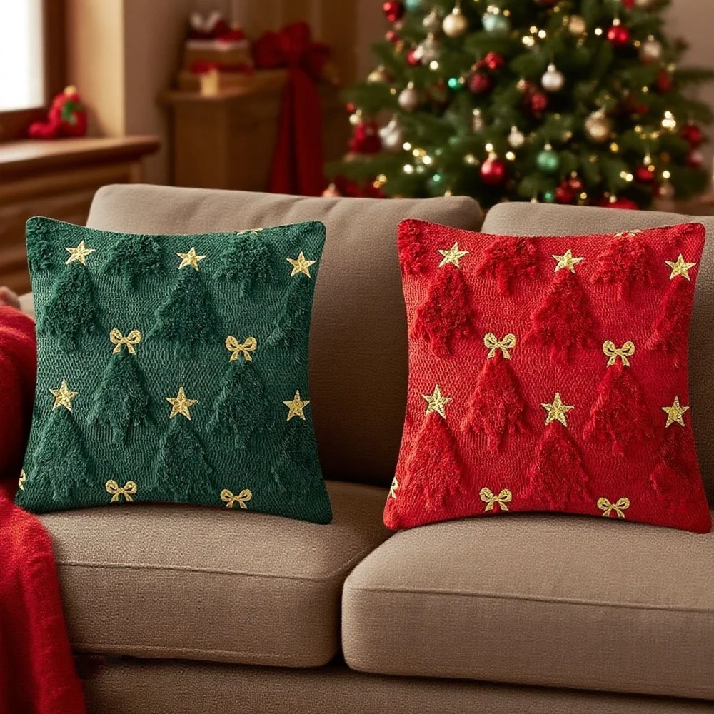 Christmas Pillow Cover Soft Plush Throw Pillow Decorative Pillowcase Plush Sequin Pattern Pillowcase For Farmhouse Chair Home
