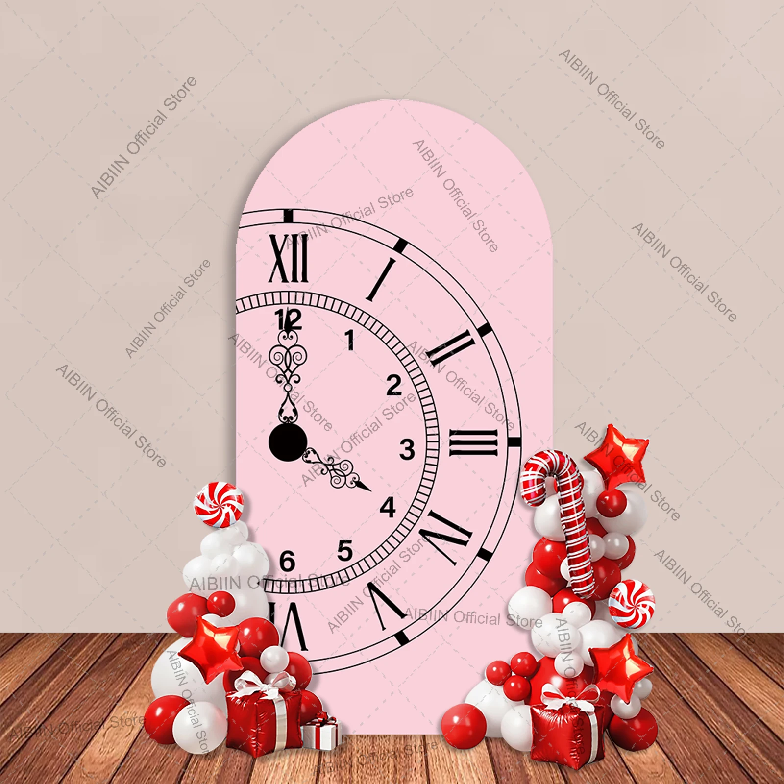 Fairy Tale Alice Adventure Arch Backdrop Cover White Black Grid Checker Rose Floral Dress Clock Game Cake Party Decor Background view 4