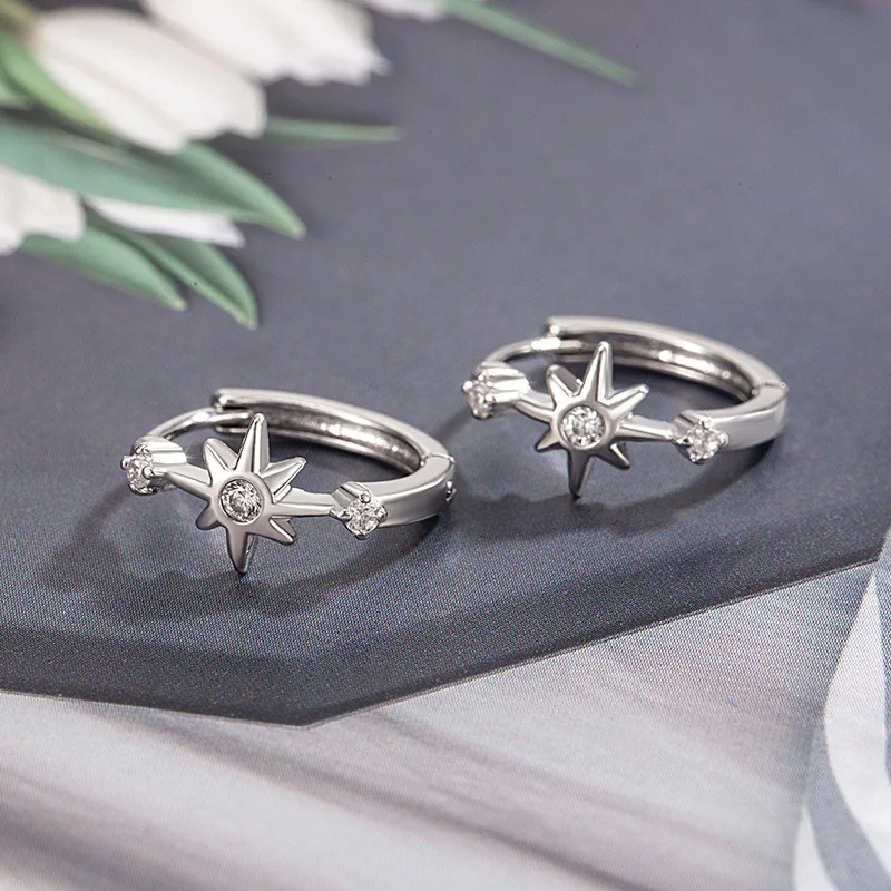 Fashionable Simple and Romantic Octagonal Zircon Earrings for Women's Birthday Parties Perforated Jewelry