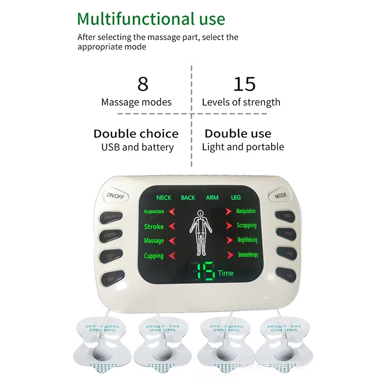 Bxa-309b estimulador muscular elétrico, terapia de acupuntura, dezenas, ems, 8 modos, máquina de fisioterapia meridiana, massageador